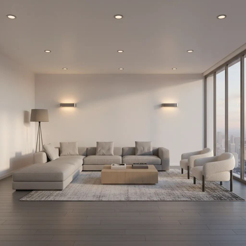 Lighting Strategies for Grey Floor and White Wall Living Rooms