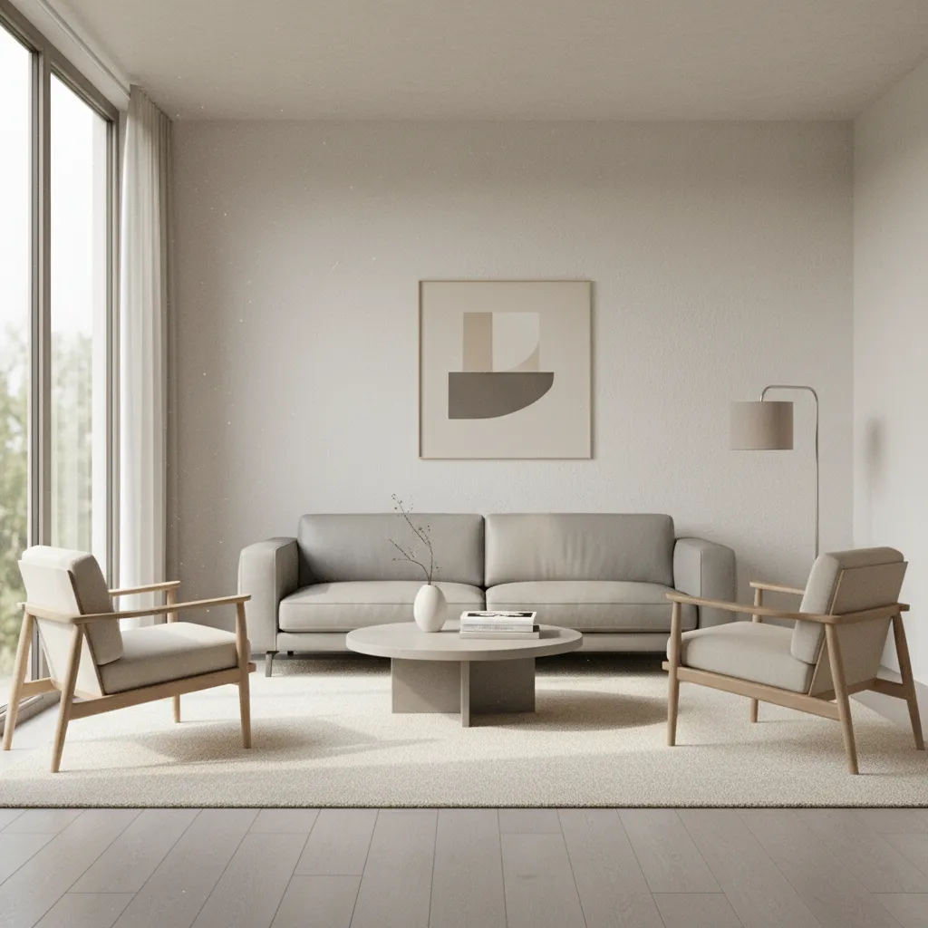 Small living room using light grey leather sofa to maximize space
