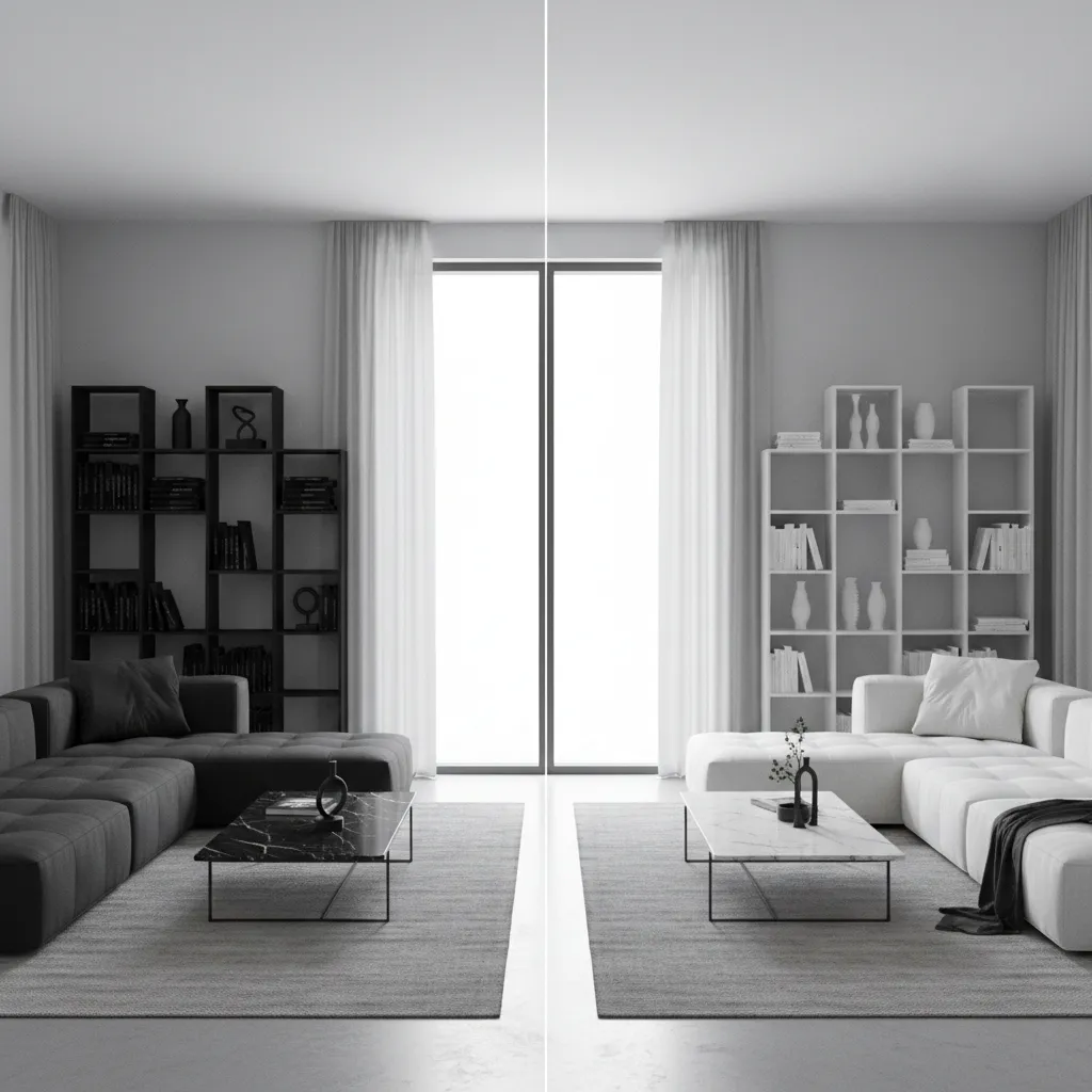 Grey Room With Black Furniture vs White Furniture: Design Impact Comparison: See how black and white furniture change brightness, mood, and style in grey interiors before choosing the right look.
