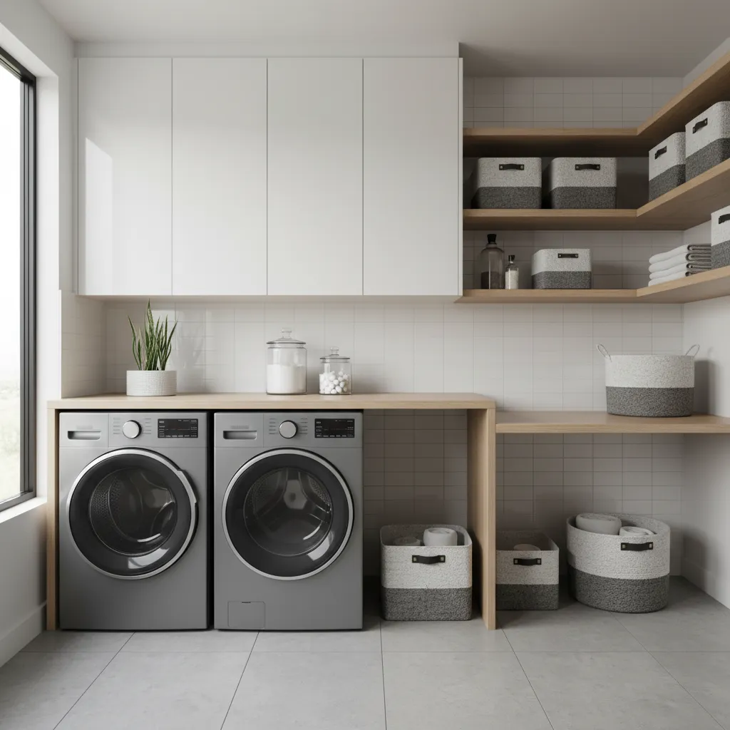Optimizing Storage and Layout Around Grey Washer and Dryer Sets