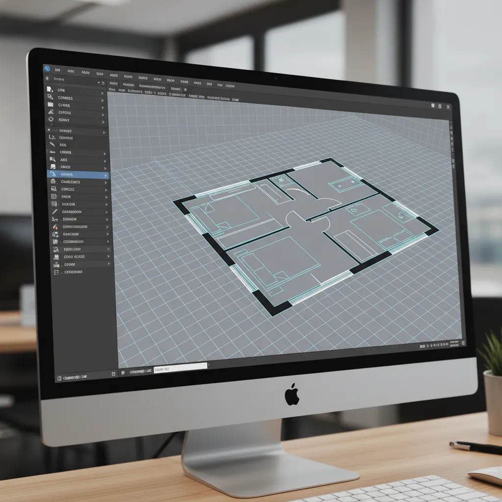 Grid AutoCAD digunakan sebagai panduan menggambar denah