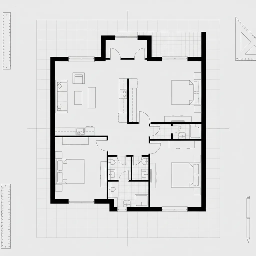 Floor plan layout drawn over grid lines to improve room alignment