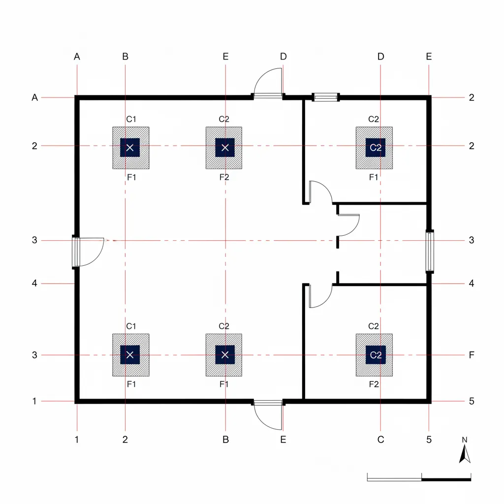 Diagram grid kolom pada struktur rumah 1 lantai