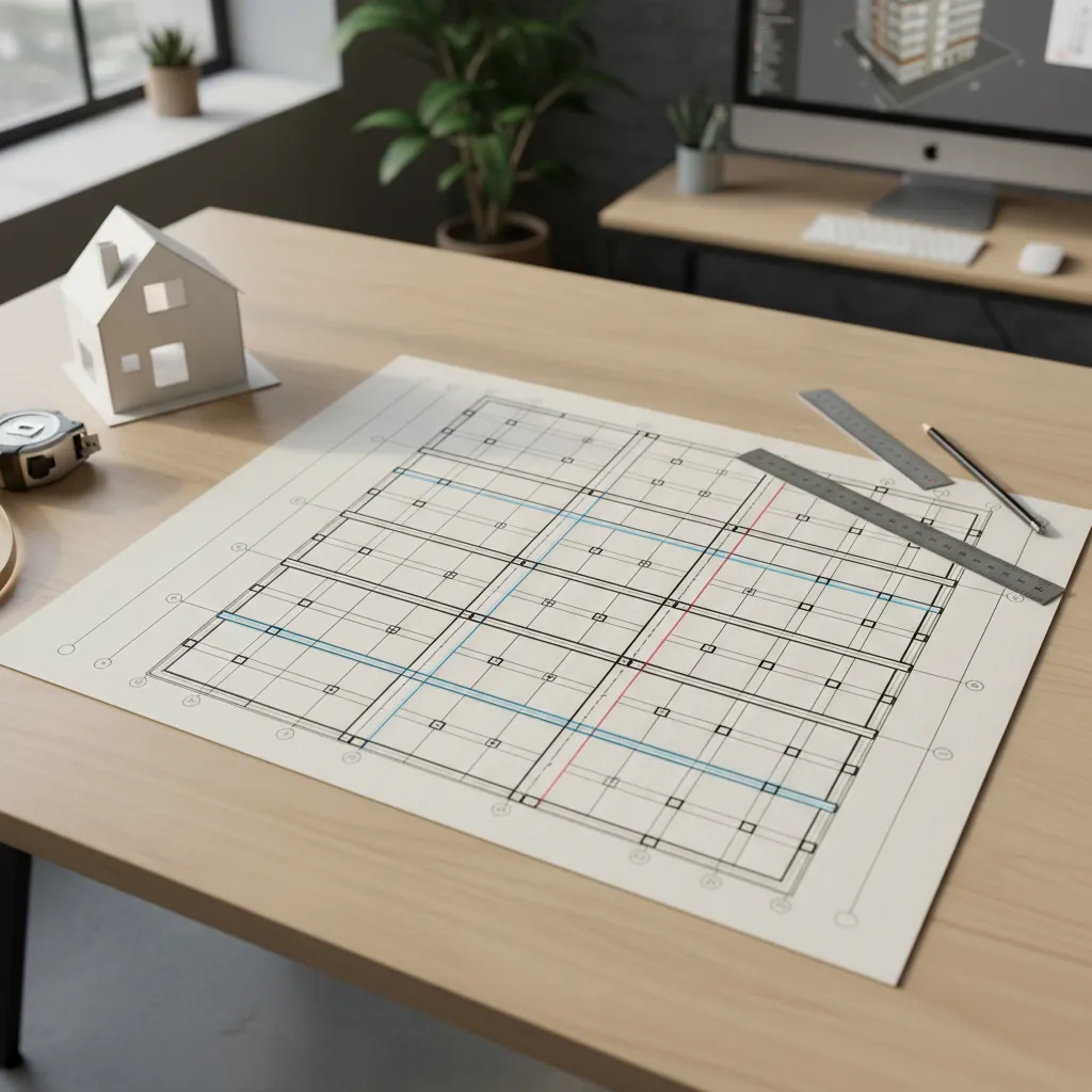 Diagram grid kolom dan balok pada perencanaan rumah