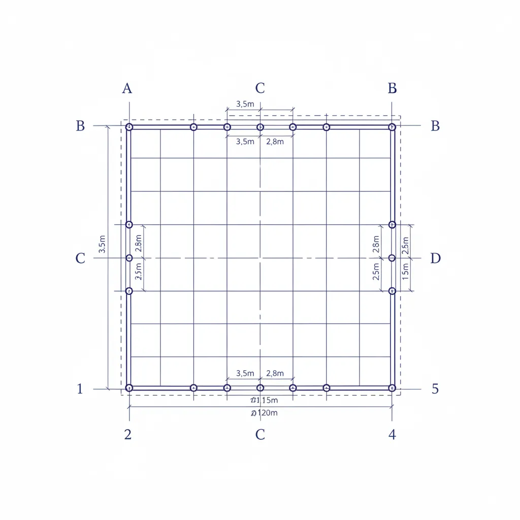Ilustrasi grid struktur pondasi rumah kecil