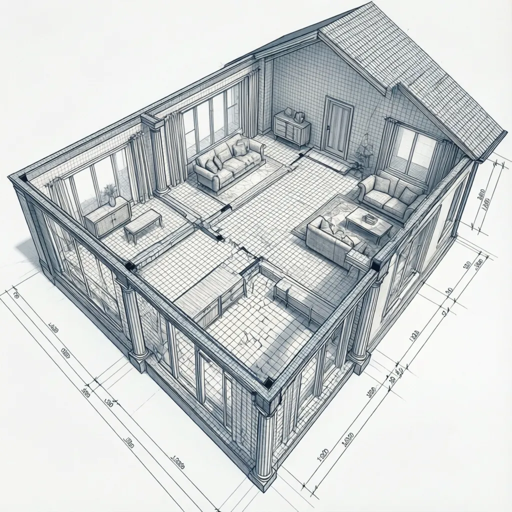 Ilustrasi grid struktur kolom pada denah rumah