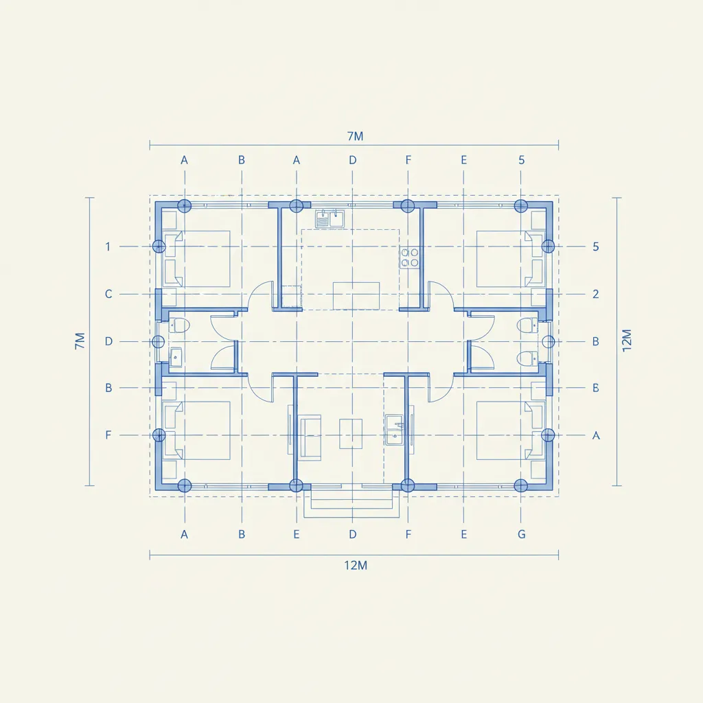 Diagram grid struktur rumah ukuran 7x12
