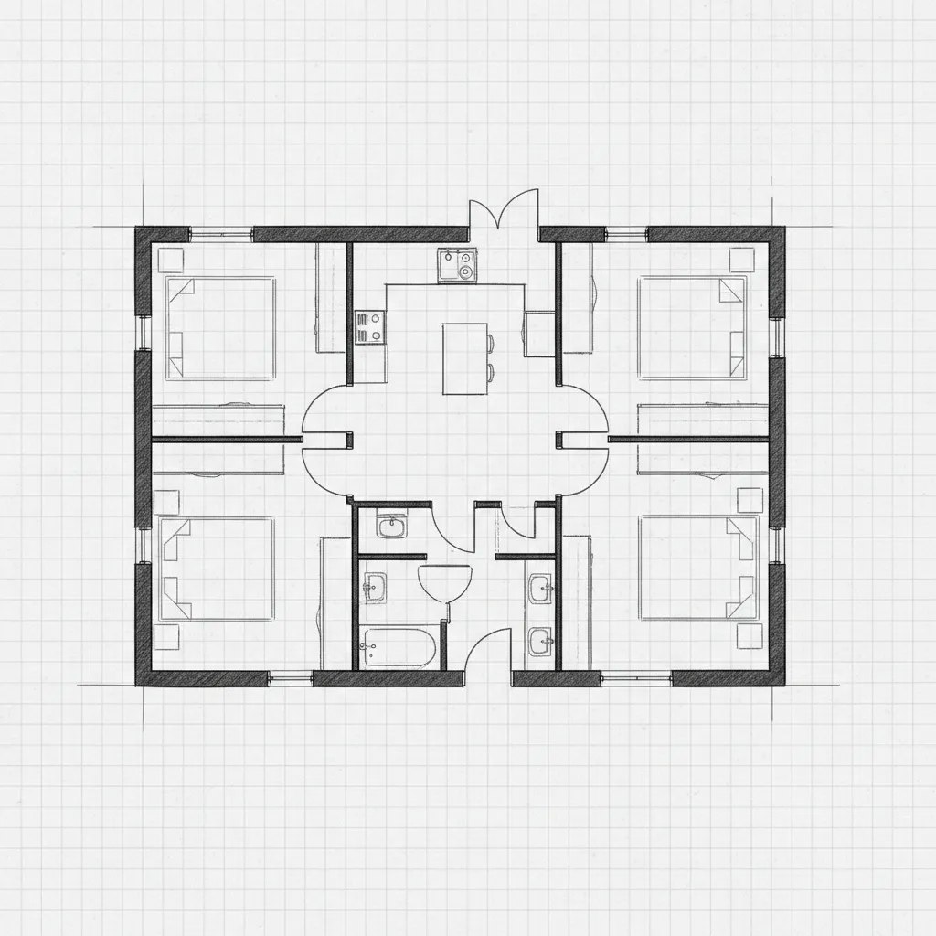 Tampilan grid untuk membantu proporsi denah