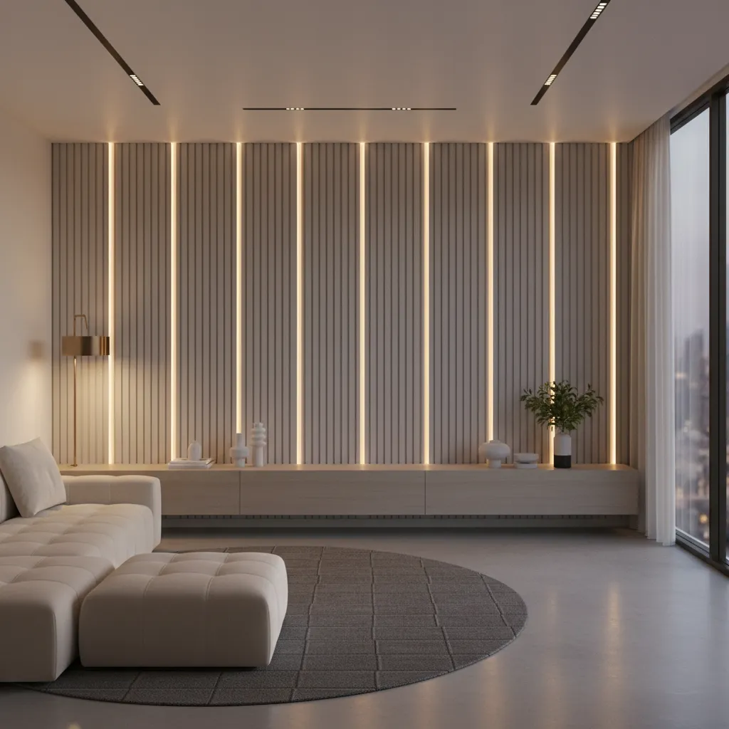 feature wall grooves with integrated warm LED lighting
