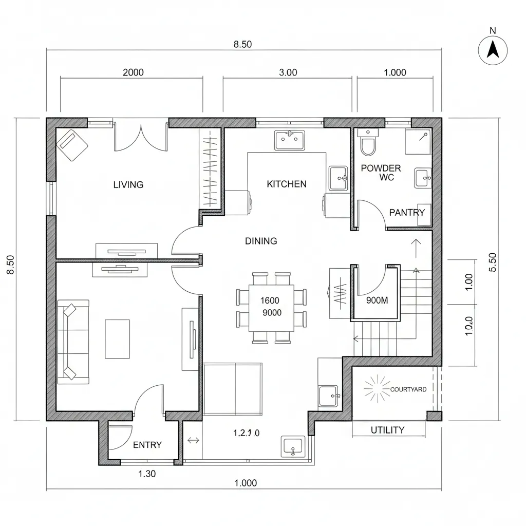Ground-Floor Social Core + Service Spine