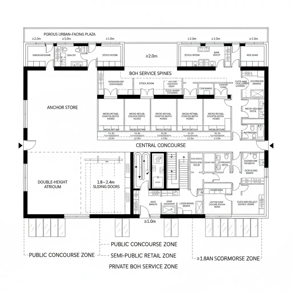 Ground Level: Transit Concourse + Anchor Threshold