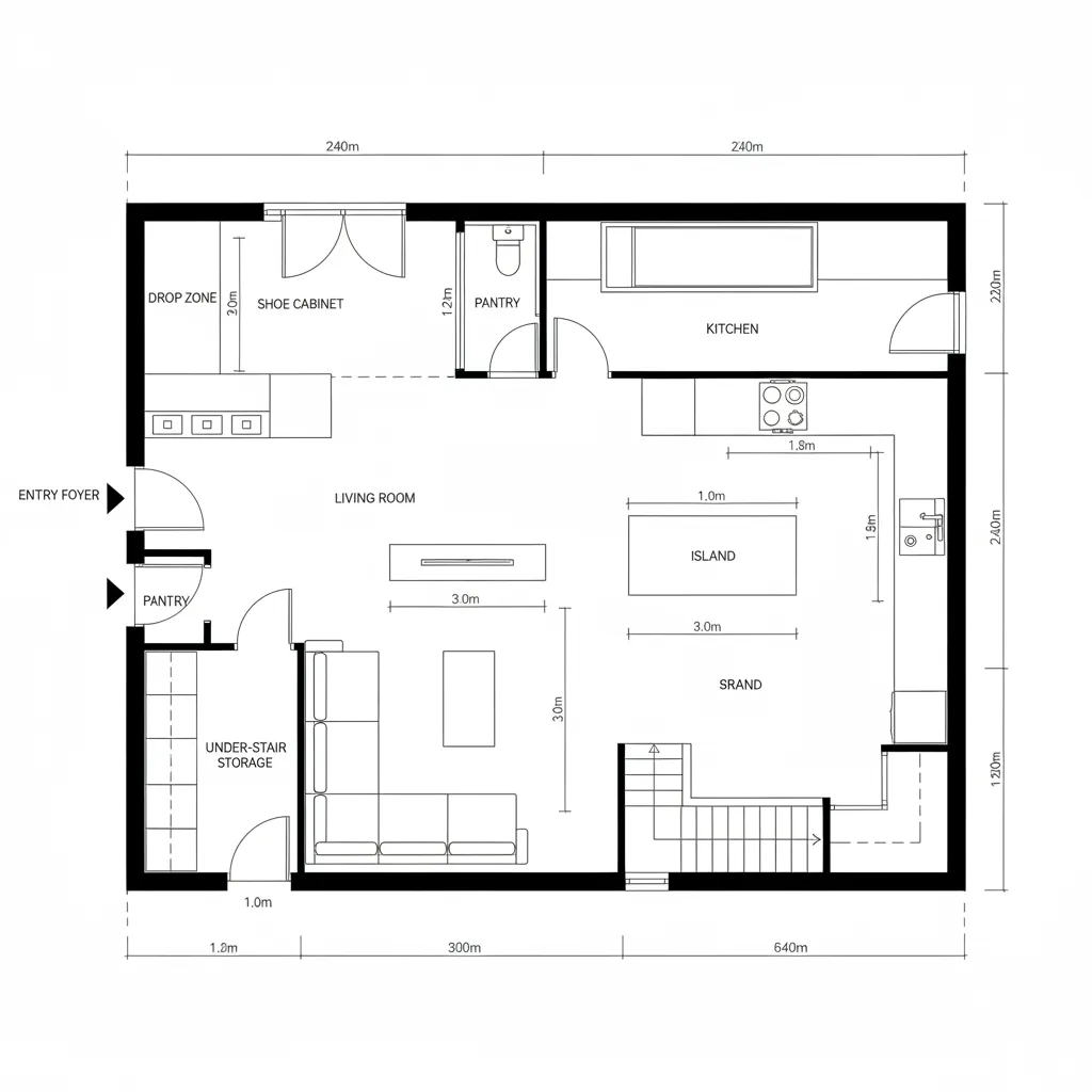 Ground Level: Shared Hub + Service Spine