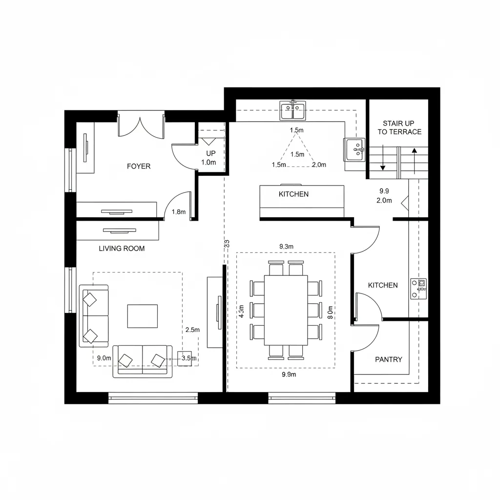 Ground-Level Social Core + Split Service Spine