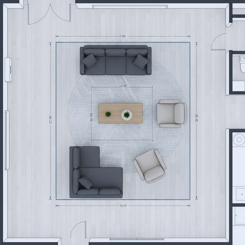 Grouped living room furniture layout zone inside floor plan software