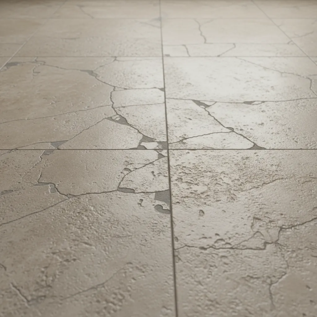 cracked grout lines between floor tiles showing installation issue