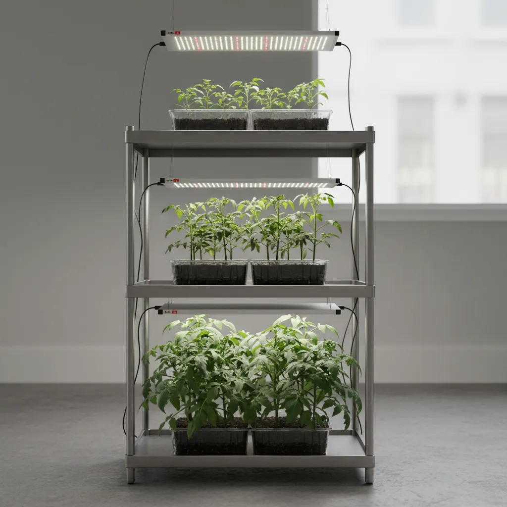 Different grow light distances above seedlings at various growth stages
