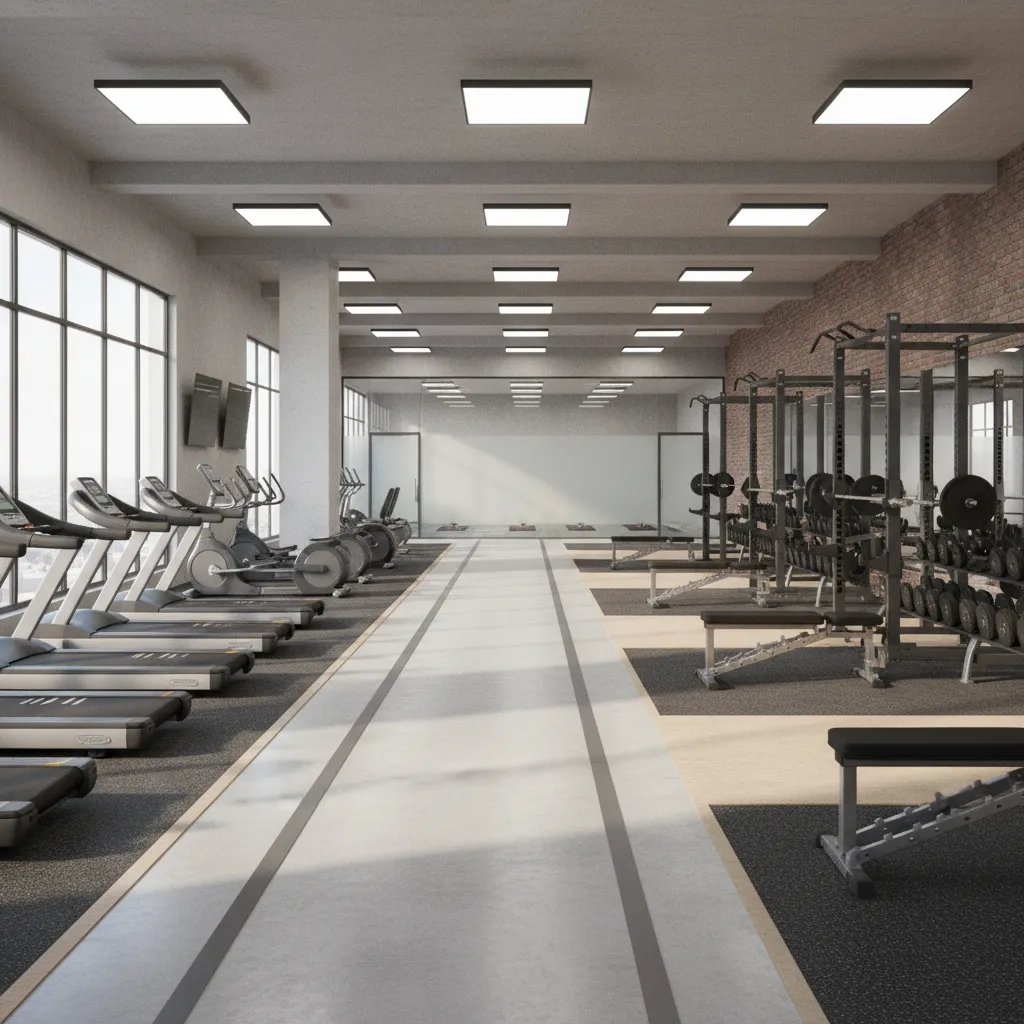 gym equipment spacing example with treadmills racks and walkways