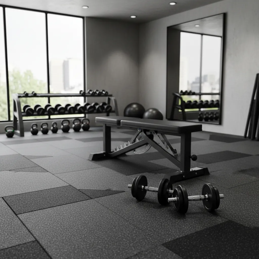 Suelo de caucho profesional en gimnasio doméstico