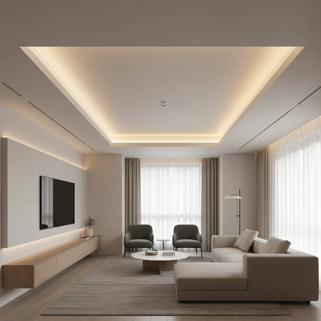 Modern gypsum tray ceiling with recessed LED lighting