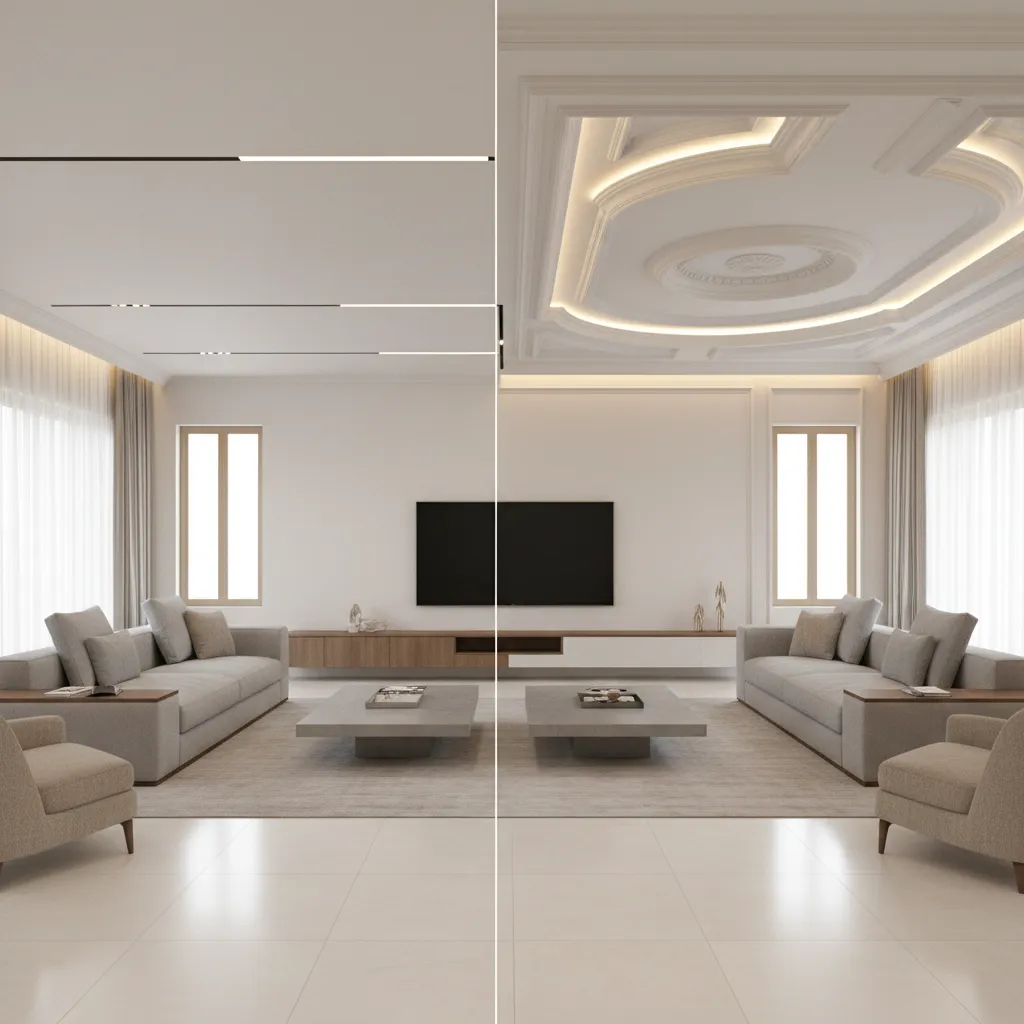 Comparison of gypsum board ceiling and POP ceiling design