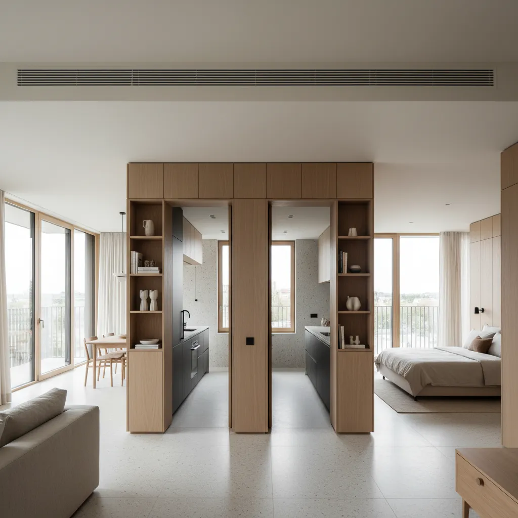 Central wet core volume with perimeter living and bedrooms washed by daylight from tall windows