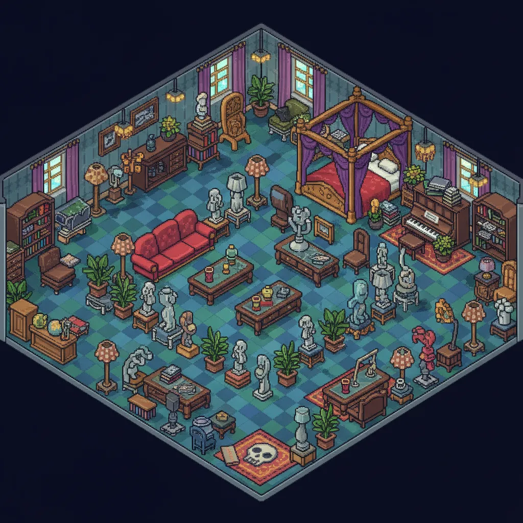 Habitación Habbo con muebles mal colocados bloqueando el paso