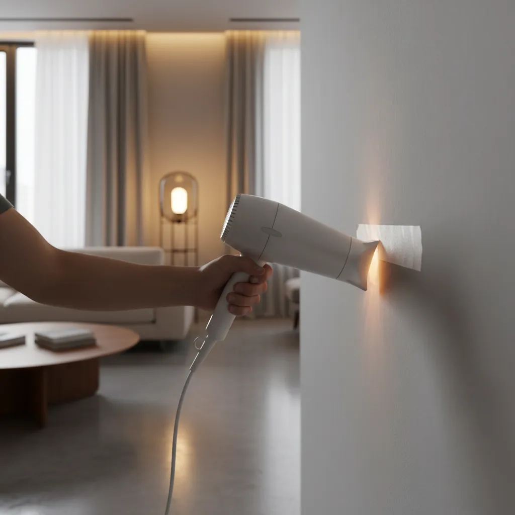 Using hair dryer to soften adhesive on painted wall