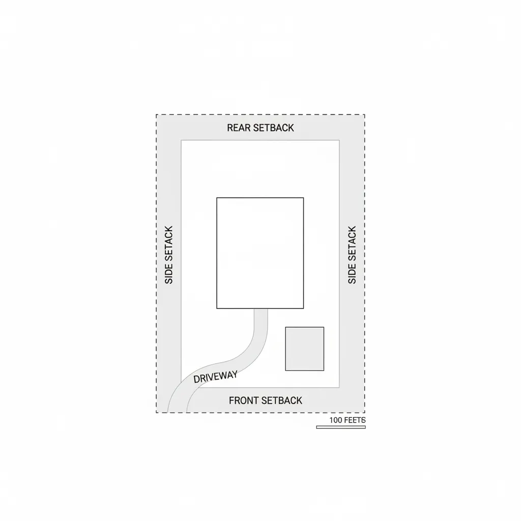 Diagram showing zoning setbacks on a half acre residential lot