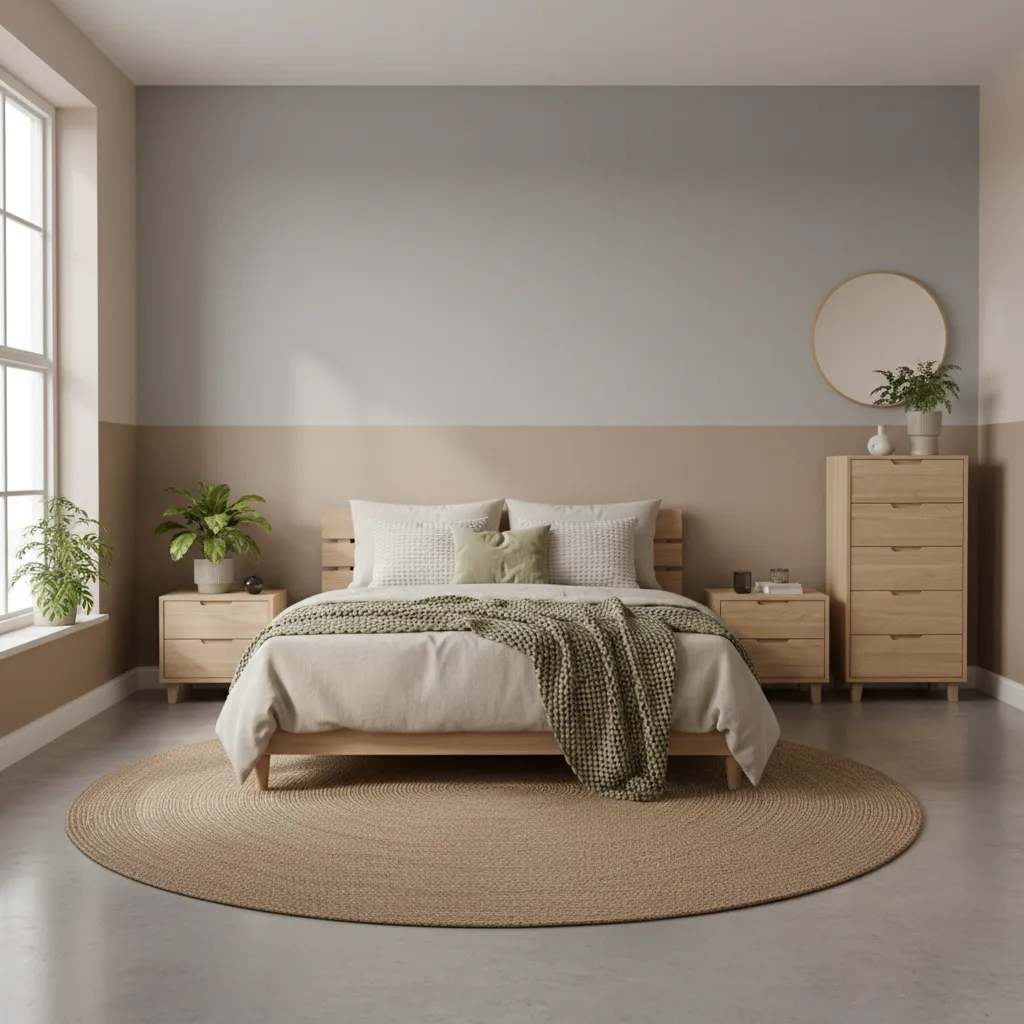 Dormitorio con técnica de media pared pintada