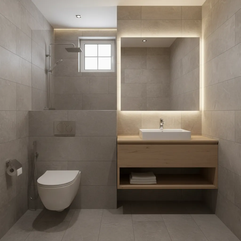 half wall bathroom partition separating toilet from sink area