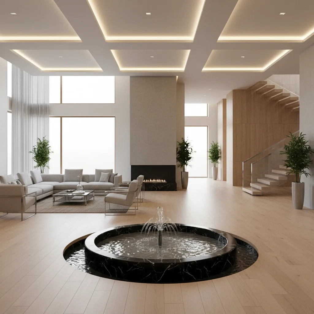 hall layout showing proper fountain size and spacing in living room