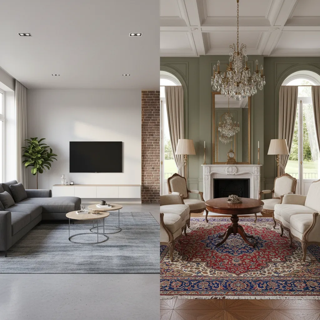 Comparison between apartment hall living area and formal drawing room
