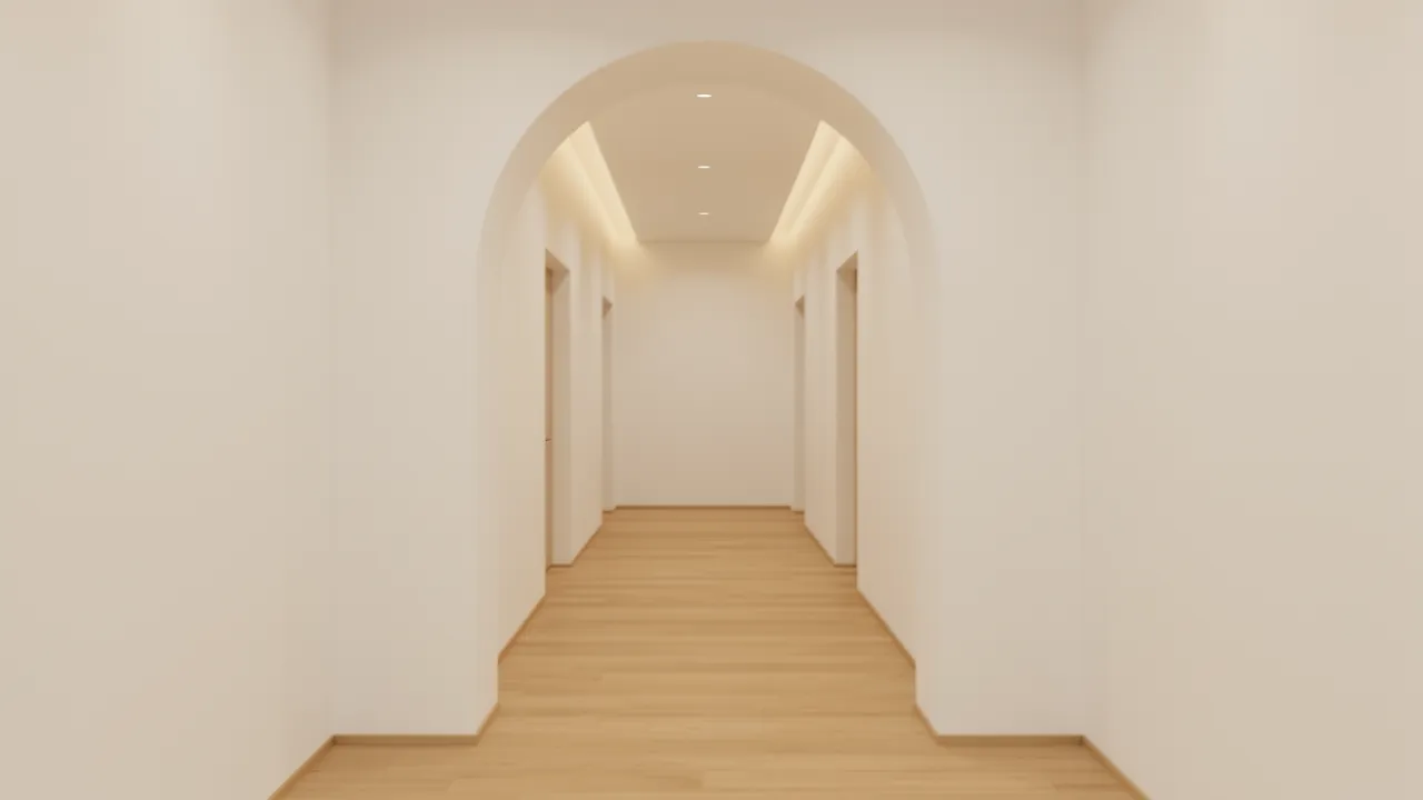 hallway showing balanced arch doorway proportion in modern home