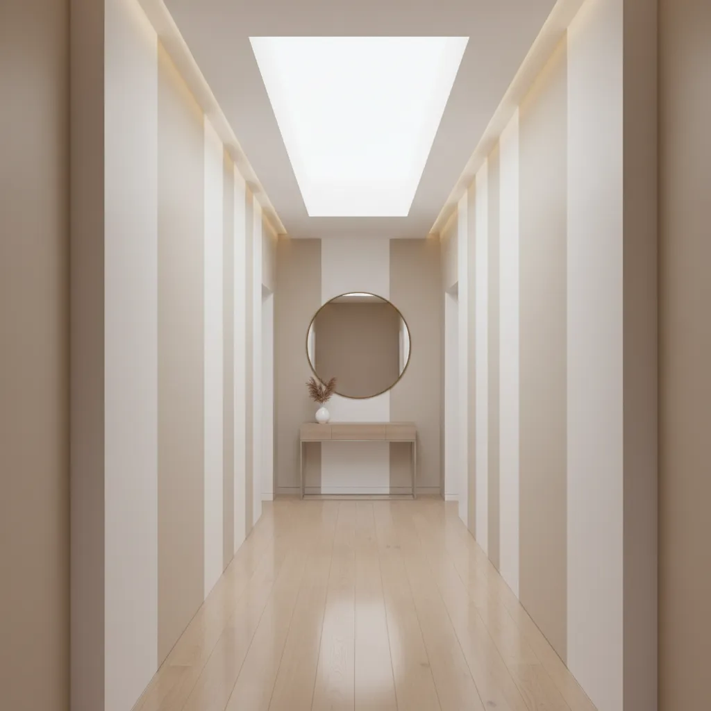 Hallway wall with modern vertical color blocking paint design