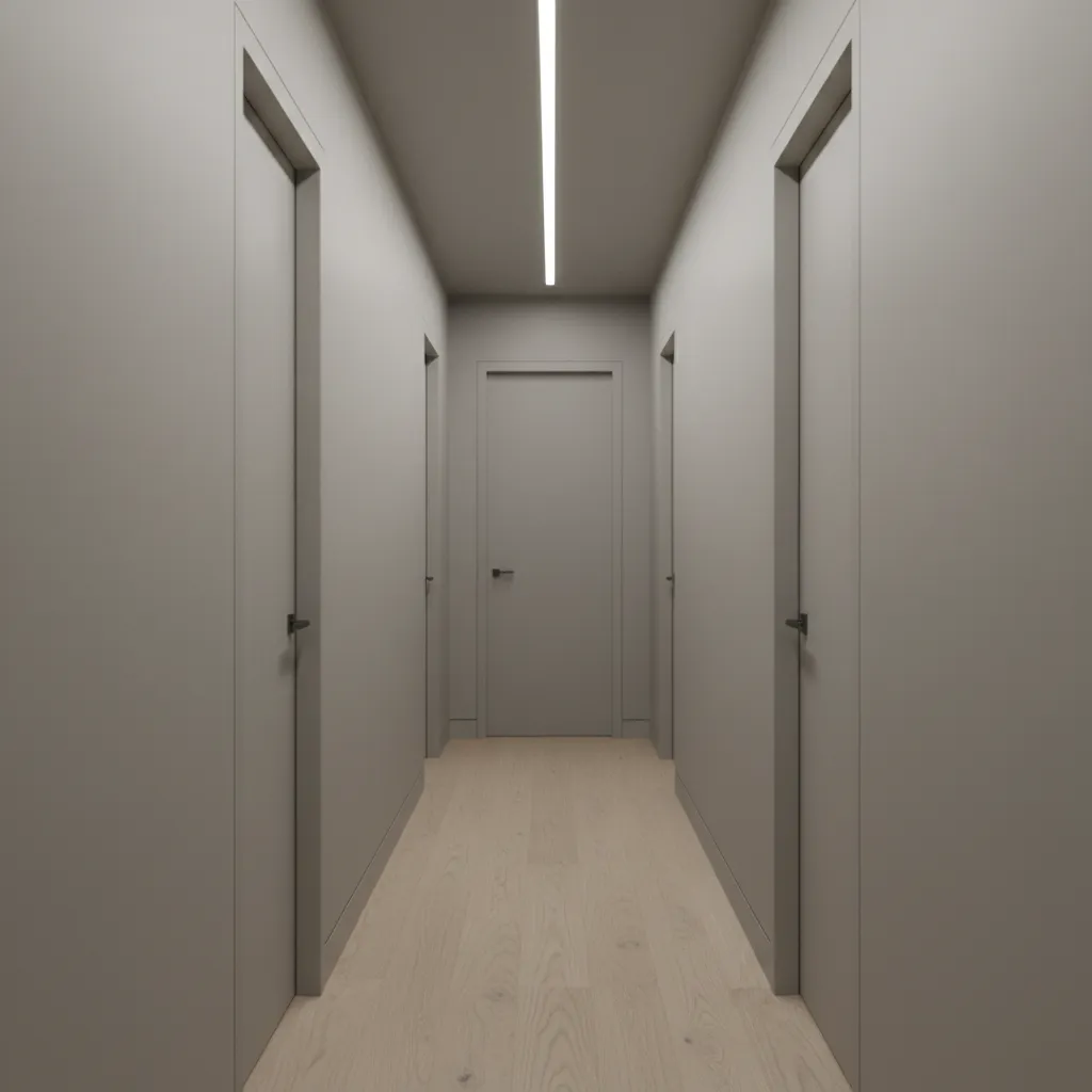 hallway with walls and trim painted the same light neutral color