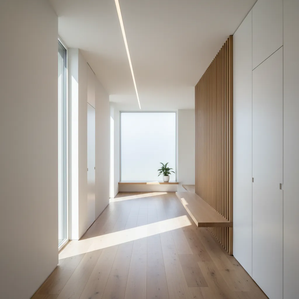 Pasillo bien diseñado en una vivienda moderna evitando desperdicio de espacio