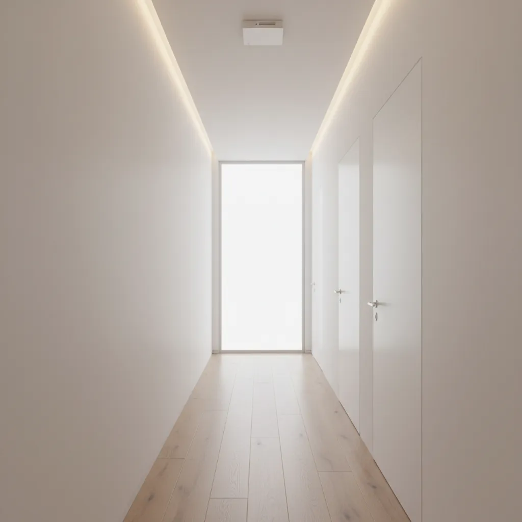 modern hallway with motion sensor lighting turning on automatically