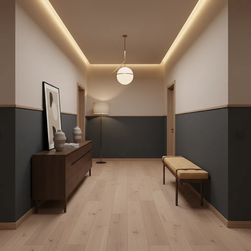 Stylish hallway paint design creating depth with two tone colors