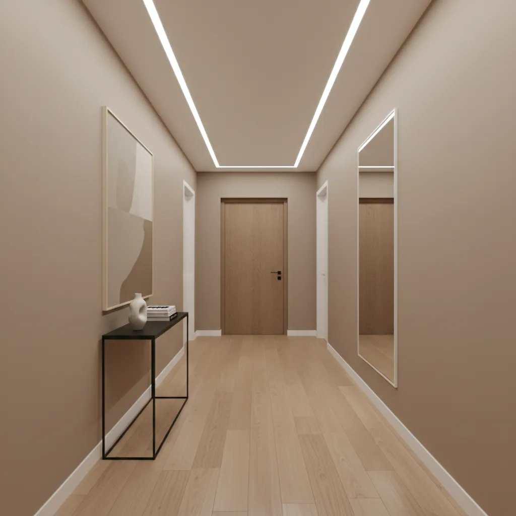 hallway with slightly lighter painted ceiling design