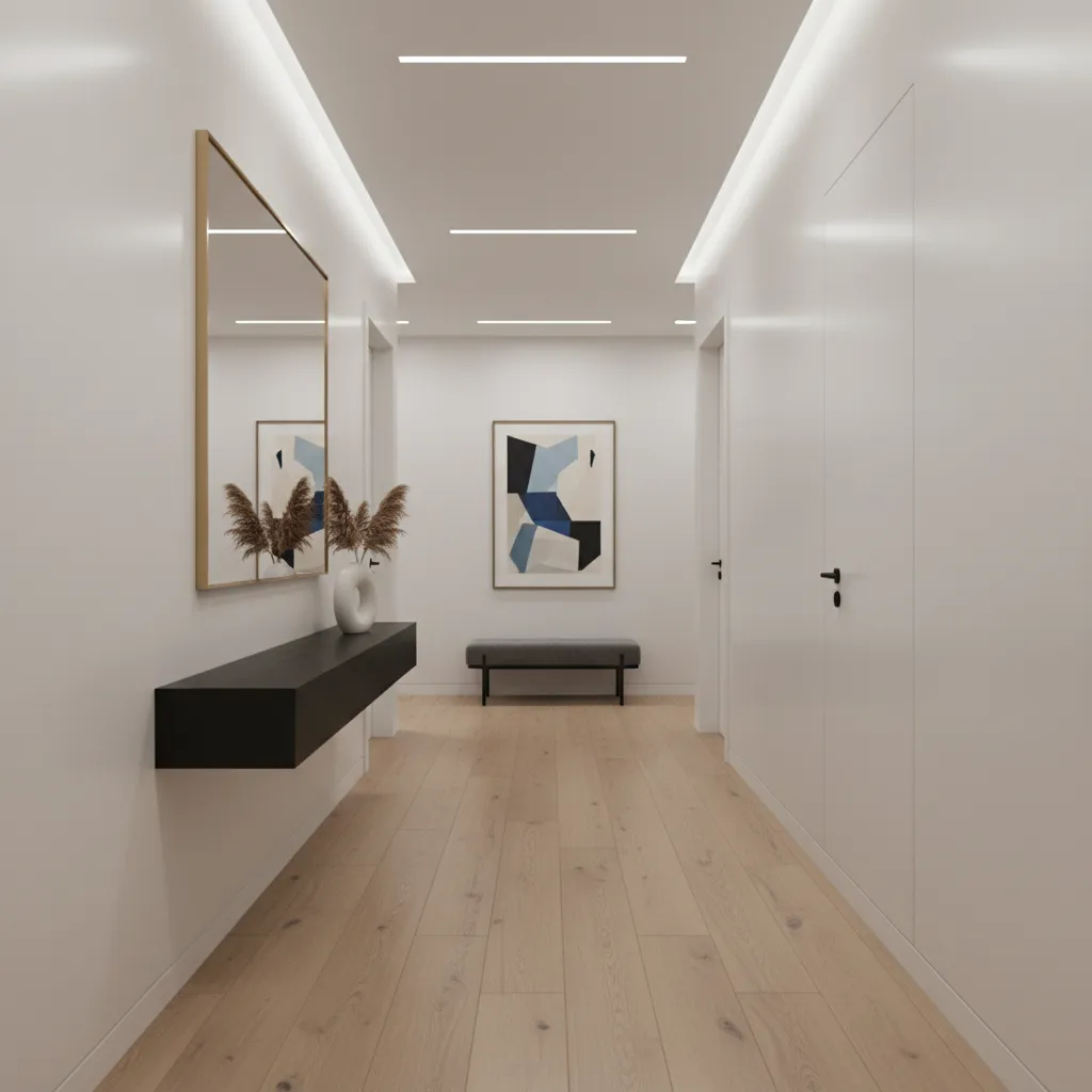 modern hallway with satin finish wall paint designed for high traffic areas