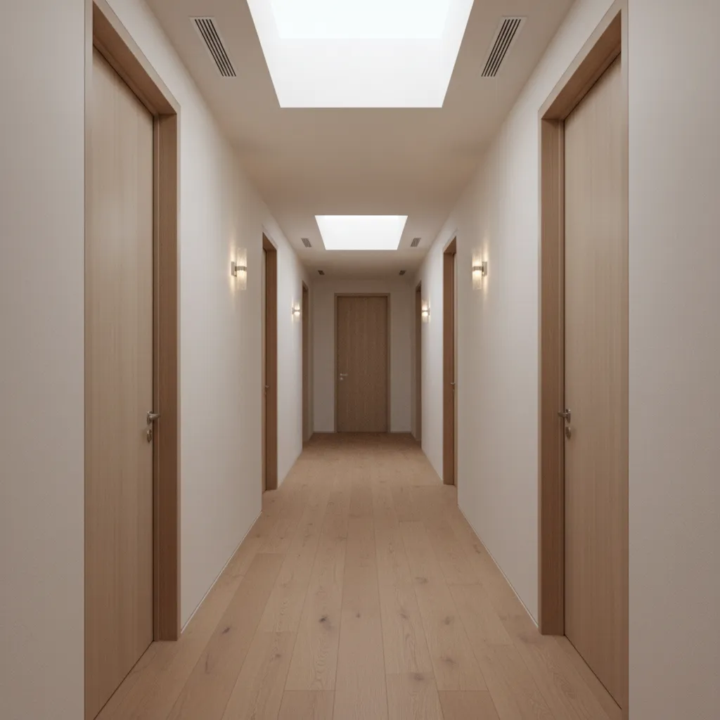 Long hallway consuming space in a narrow house floor plan
