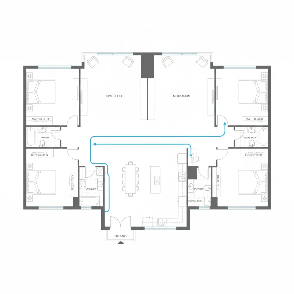 architectural floor plan highlighting long hallway wasting space in house layout