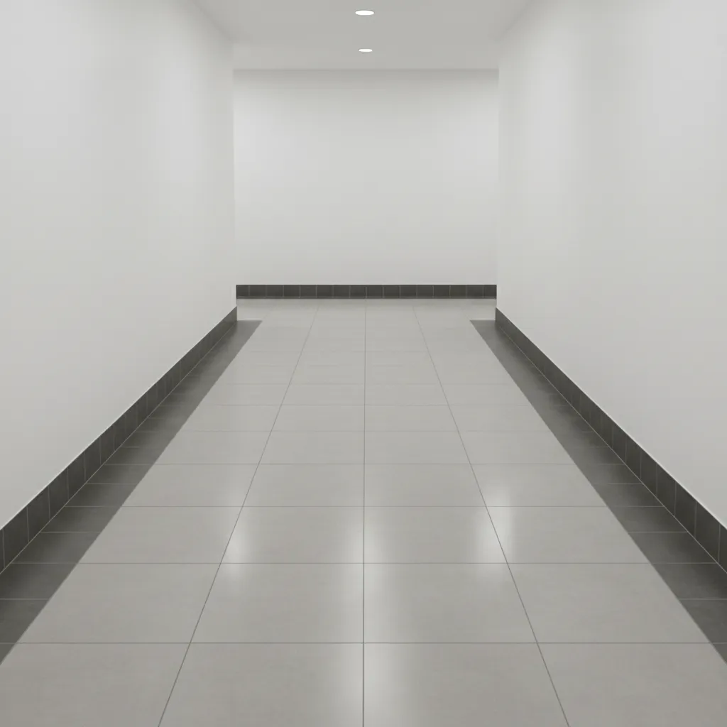 Hallway floor showing spacing between tile border and wall edges