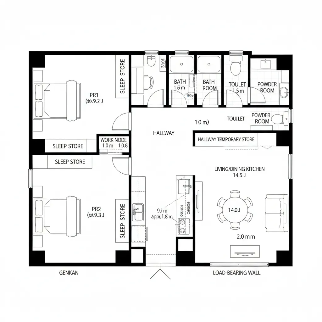 ワークノードを廊下に挿す2LDK