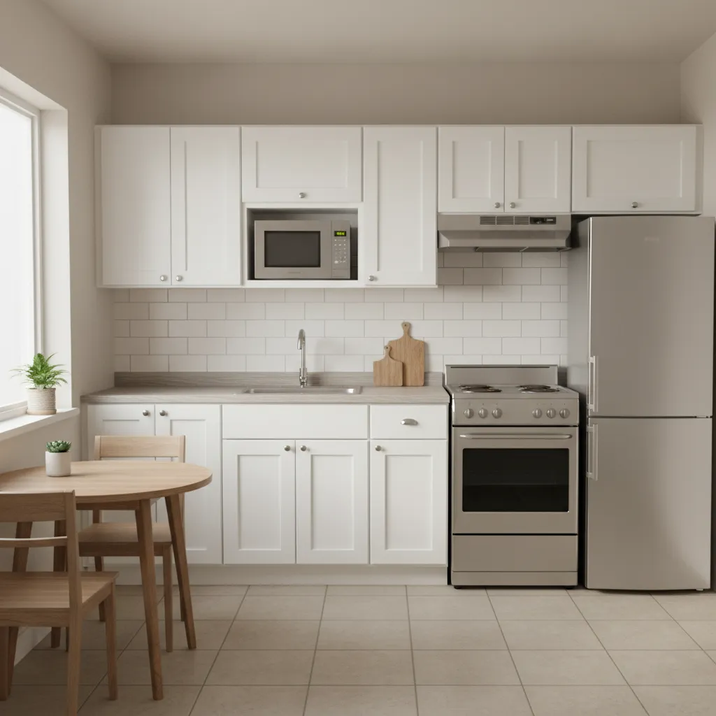 simple budget kitchen with stock white cabinets