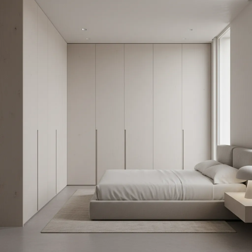 Handleless wall wardrobe with seamless panels