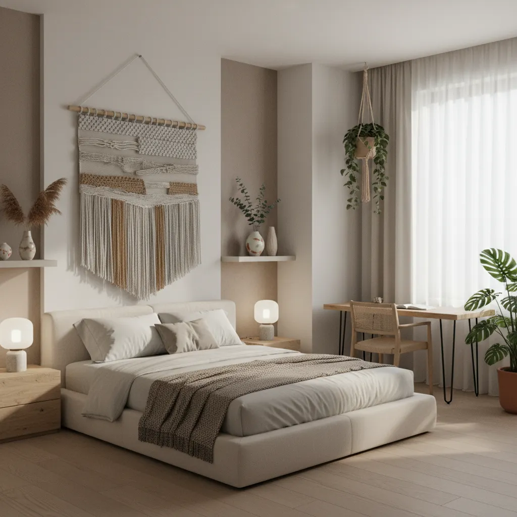 bố cục trang trí phòng với đồ handmade tối giản