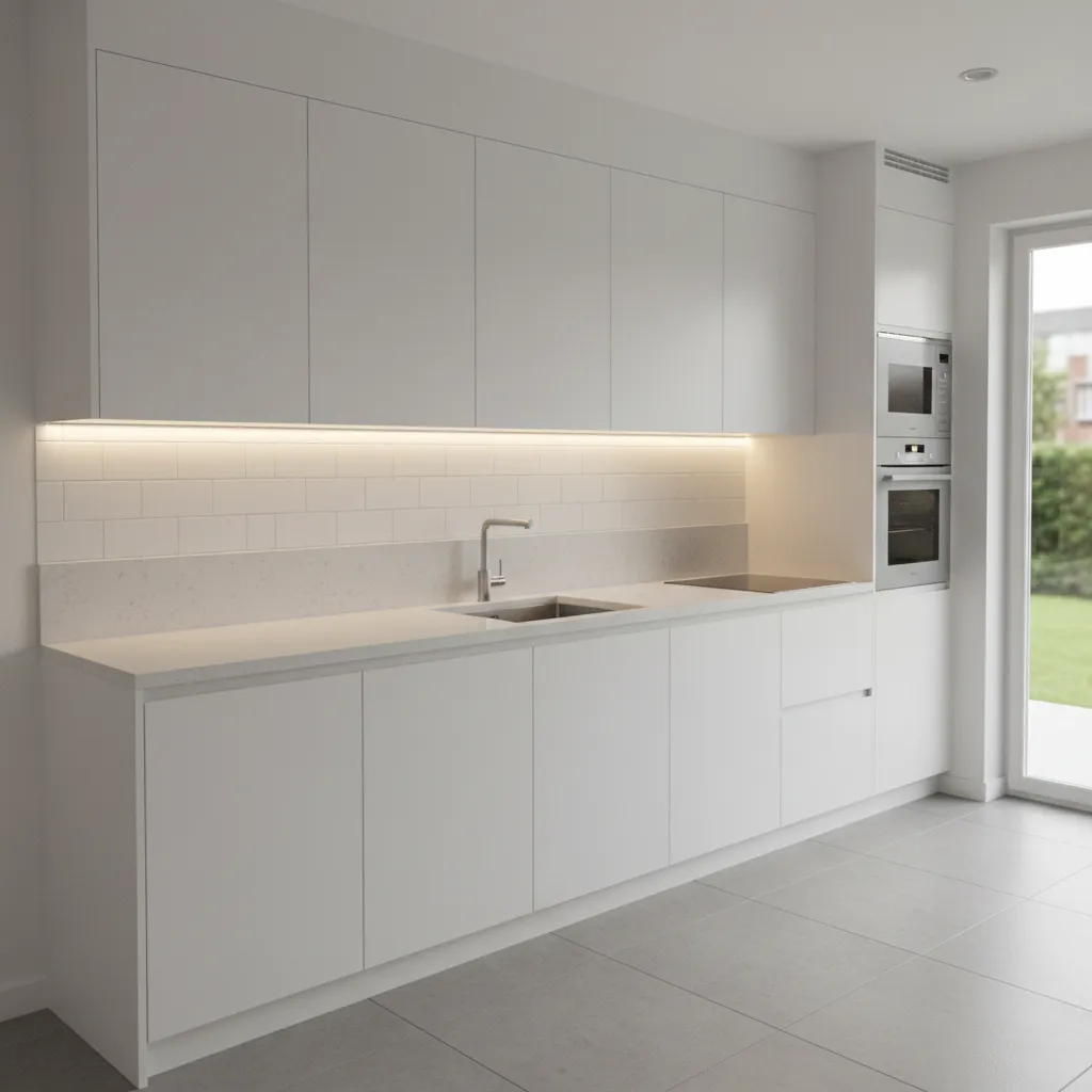hardwired LED strip lighting integrated beneath kitchen cabinets