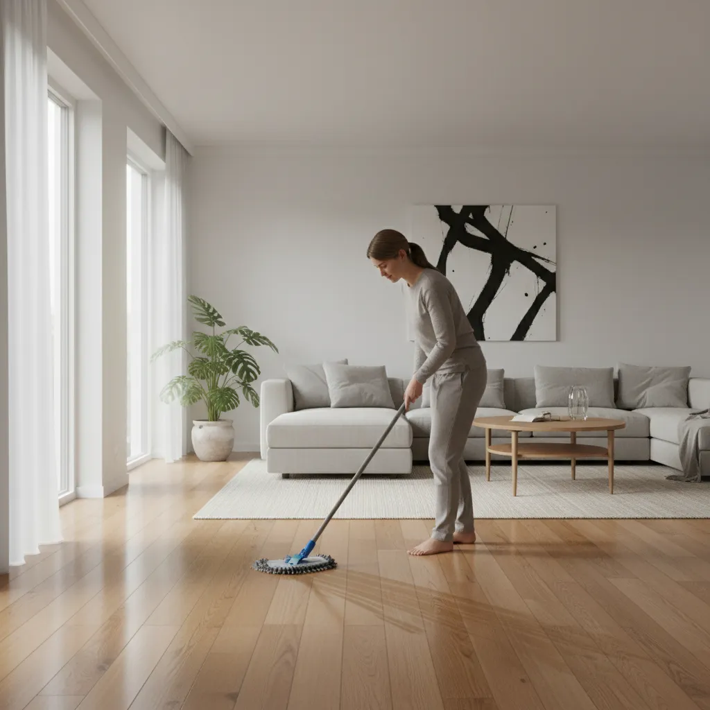 Maintaining hardwood floor with polyurethane finish in modern home