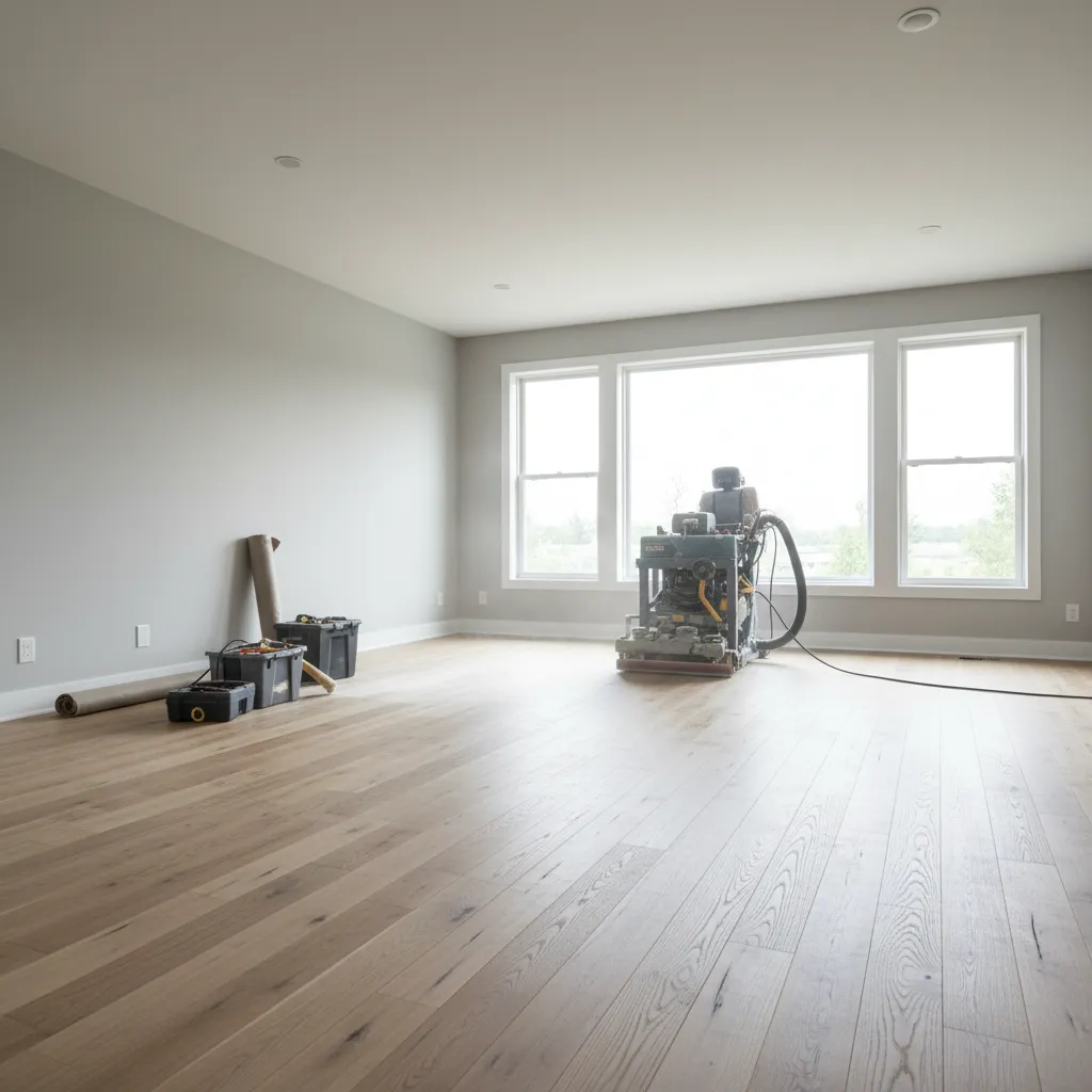 Hardwood floor sanding and lightening during professional floor restoration